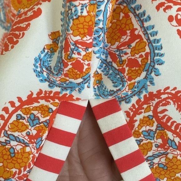 J. McLaughlin Catalina cloth Tunic Orange Blue white Print 3/4 Sleeve size LARGE - Picture 5 of 9